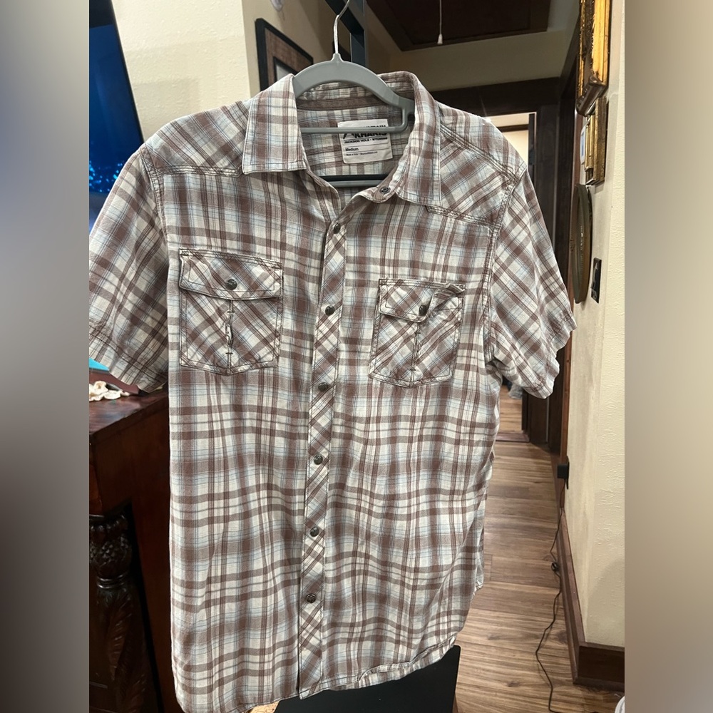 Mountain Khakis Brown and White Plaid Button Down Shirt